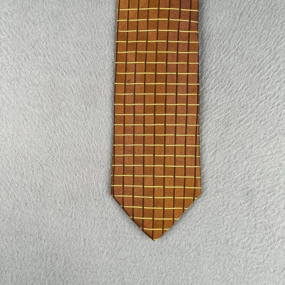 Brooks Brothers Silk Makers Necktie Gold Check Made In USA Tie